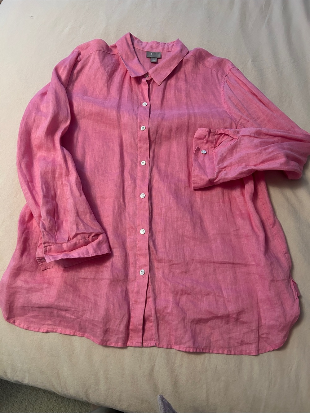 J. Jill Loose-Fit Pink Linen Button-Down Shirt